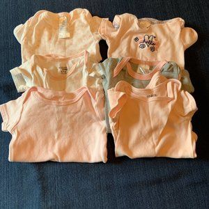 Baby Girl Short-Sleeve Bodysuit Lot | 6–9 Months | 6 Pieces